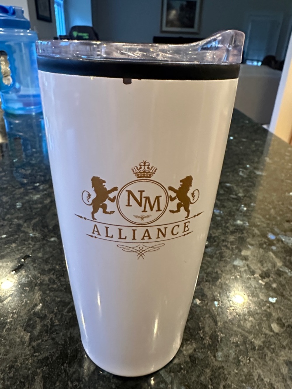 NM White Travel Tumbler with Gold Crest